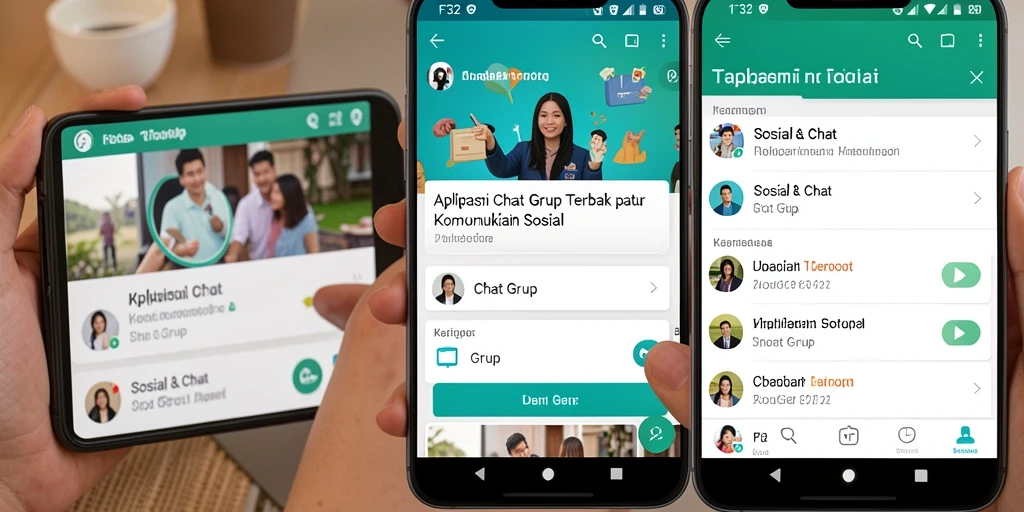 Antarmuka F32 menampilkan fitur Chat Grup yang intuitif dan menarik.