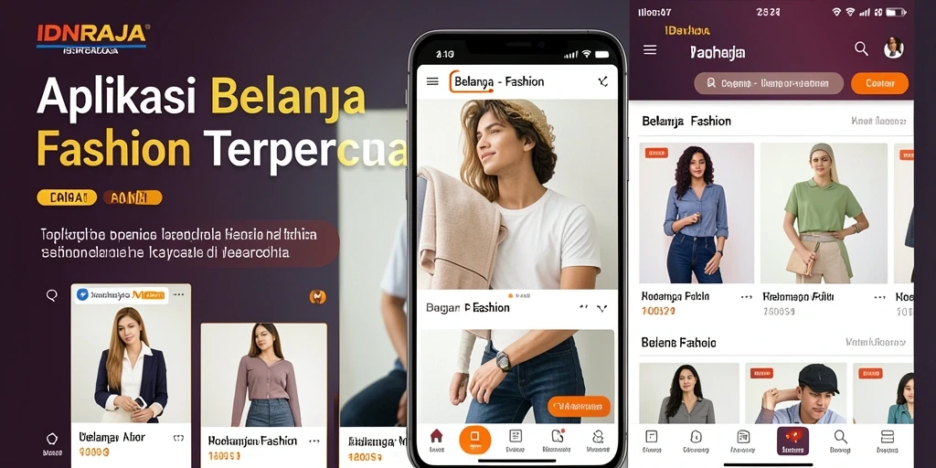 Antarmuka aplikasi IDNRAJA menunjukkan koleksi fashion terbaru dan penawaran menarik.