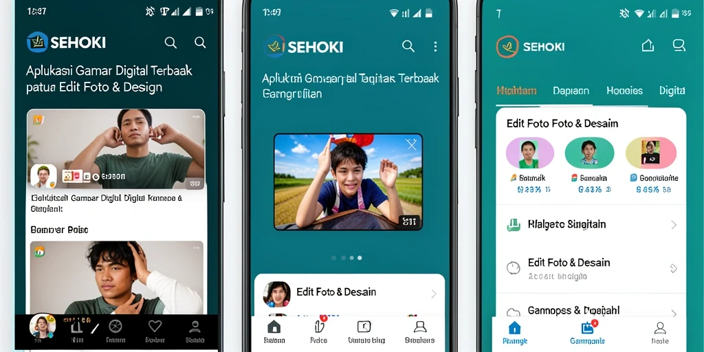 Screenshot aplikasi SEHOKI menampilkan fitur editing foto yang intuitif.